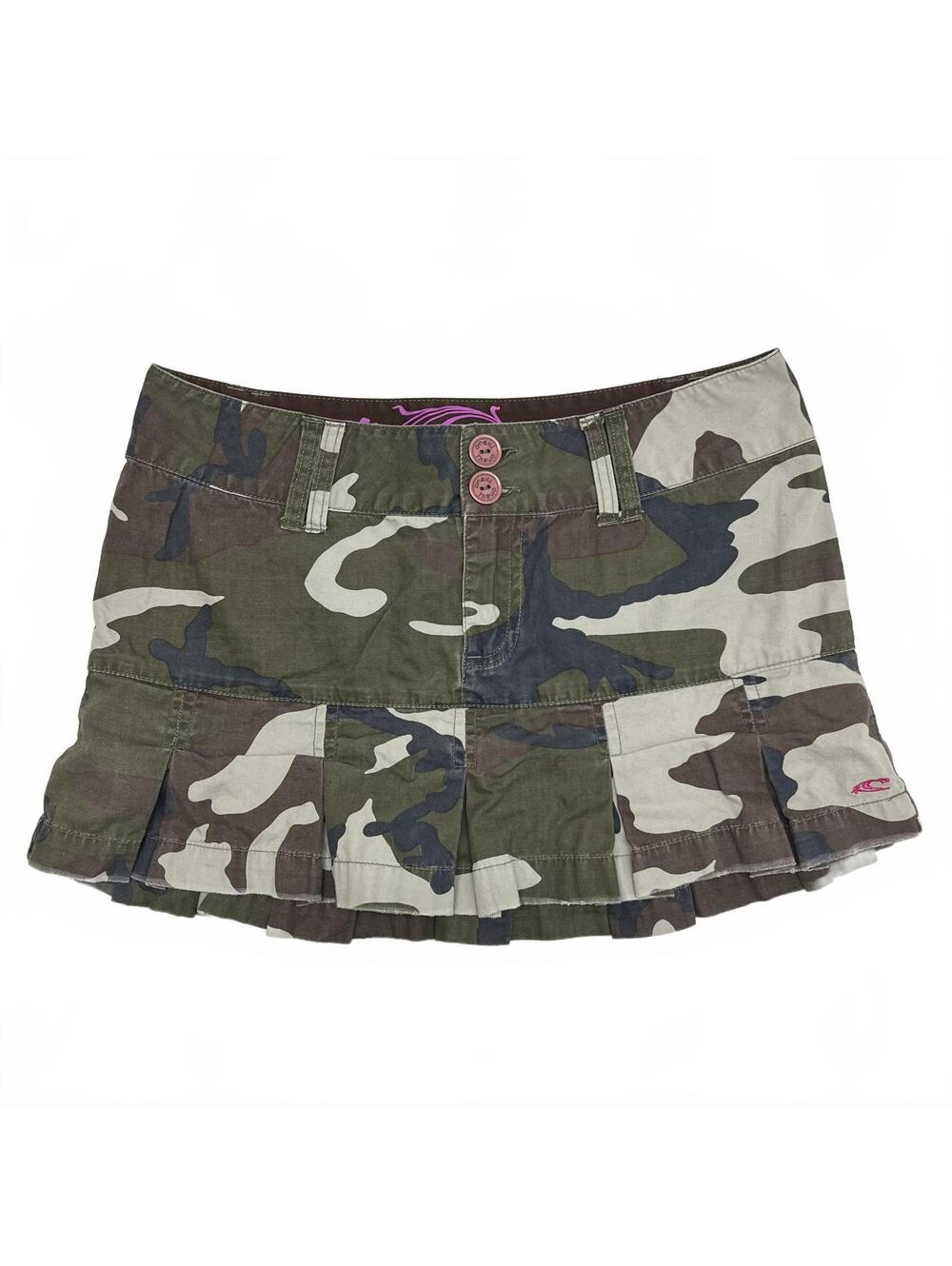 Y2K O'neill Sz 5 Green Camo Mini Pleated Skirt Grunge 2000s Emo Punk Rave Gyaru